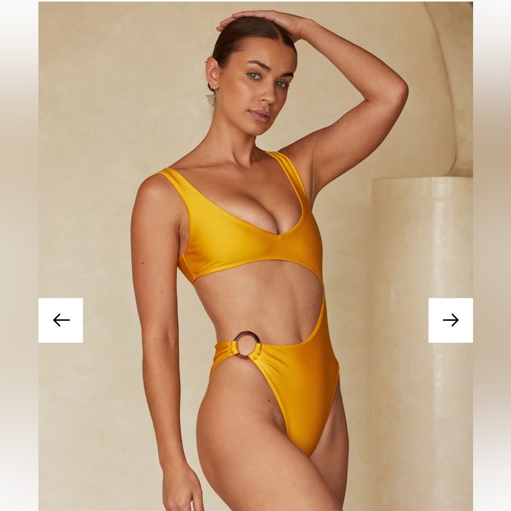 monday swimwear St. Barth's orange one shoulder cutout one piece bikini swim NEW